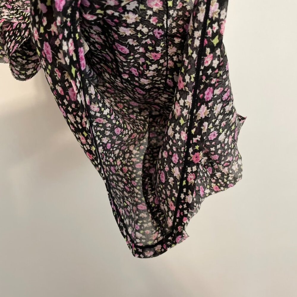 EXPRESS Black Purple Floral Mesh Tiered Ruffle Sleeveless Y2K Tank Blouse Top S - Picture 6 of 12